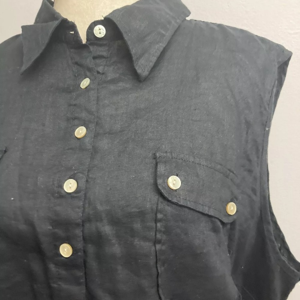10-3 Avenue black top Shirt button up 100% linen tunic 22 24 NWT NEW - Picture 2 of 4